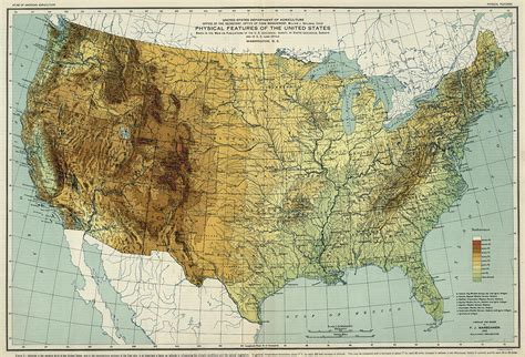 vintage united states physical features map  drawing  cartographyassociates fine art