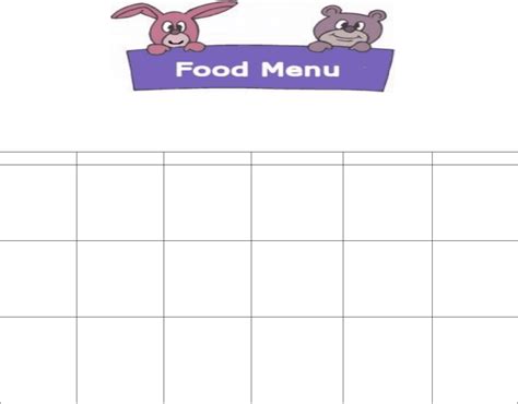 daycare food menu template  word   formats