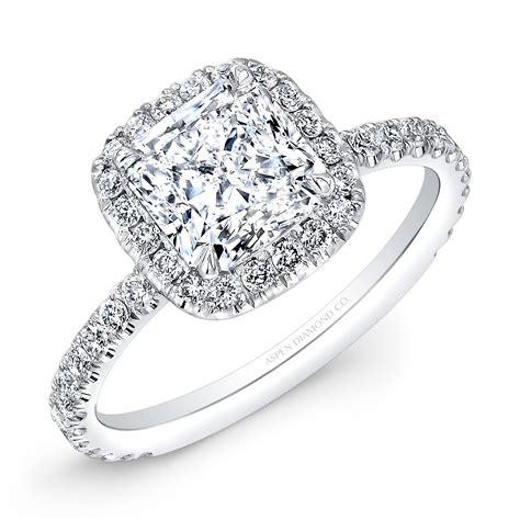 cushion cut diamond halo engagement ring  platinum bridal