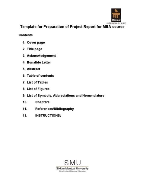 mba project format  master  business administration