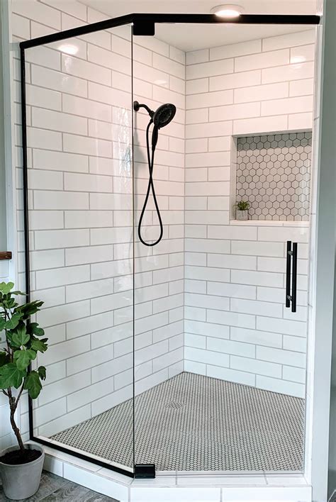 black white  gray shower farmhouse master bathroom master bathroom