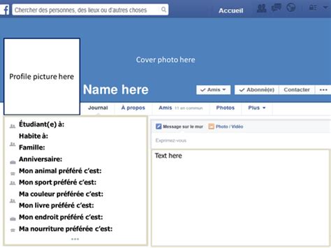 facebook display profile template by prof de francais teaching resources tes