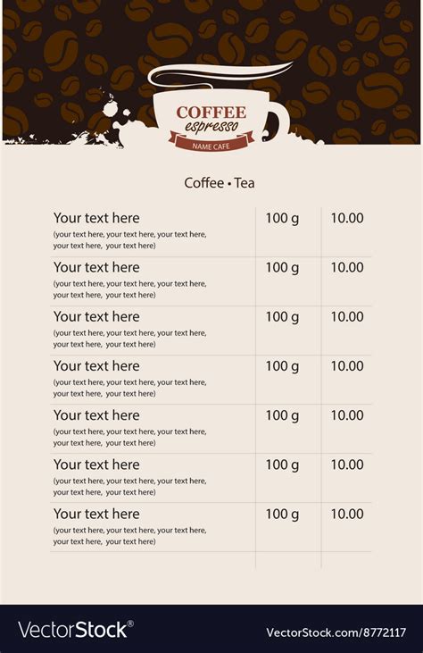 menu price list  coffee beans royalty  vector image