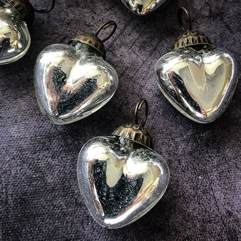 Silver Mini Mercury Glass Heart Ornaments For Christmas Etsy