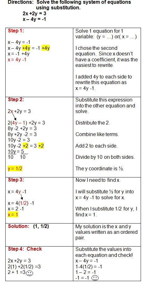 substitution method  solve systems  equations math