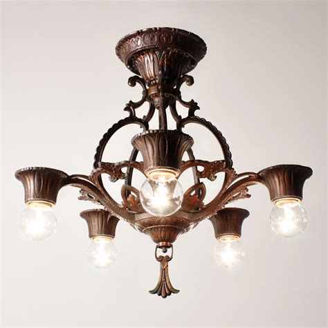 antique semi flush mount  light chandelier  polychrome finish   nc rw