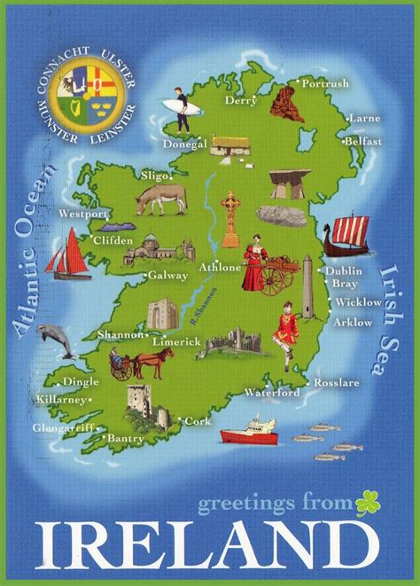 large detailed tourist illustrated map  ireland ireland europe