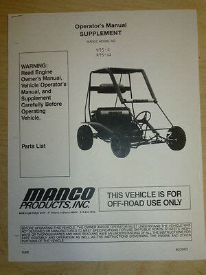 manco model      kart parts list operators manual cart ebay
