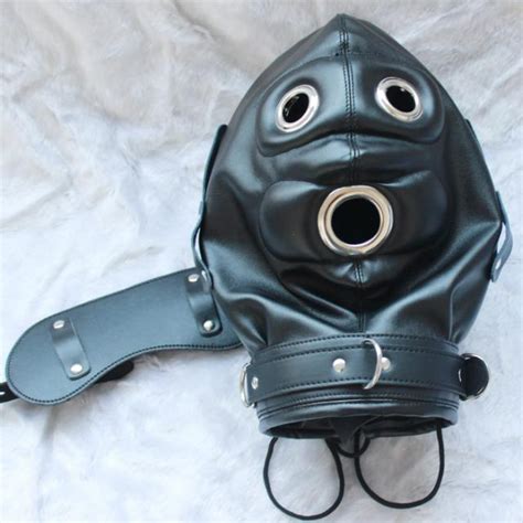 sex toy fetish leather mask head hood bondage face with