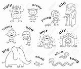 Adjectives Antonyms Cartoon Cartoons Stock English Characters Illustration Kids Worksheets Drawing Vector Illustrating Used Teaching Dreamstime Prepositions Place Aid Ingles sketch template