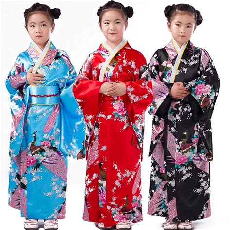 kids girl vintage floral kimono yukata japanese traditional costume