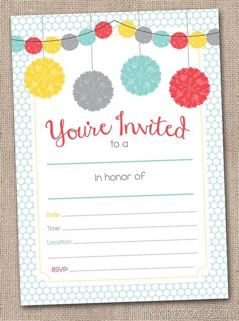 birthday party invitation blank template  printable colorful