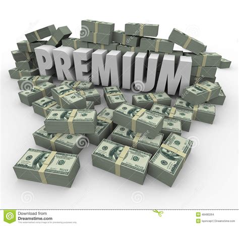 premium money piles  word high price top priority stock illustration image