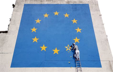 banksys giant brexit mural shows  man removing  star   eu flag business insider
