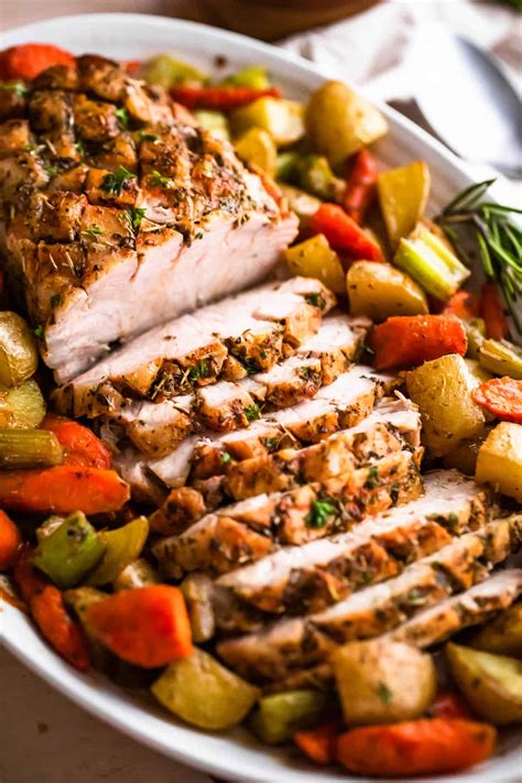 juicy pork loin roast  veggies easy weeknight recipes