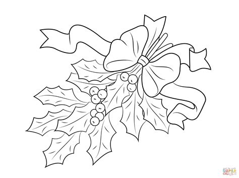 christmas holly  bow coloring page  printable coloring pages
