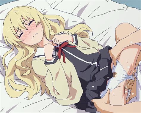 Rule 34 Aho Girl Bed Blonde Hair Blush Censored Closed Eyes Clothed