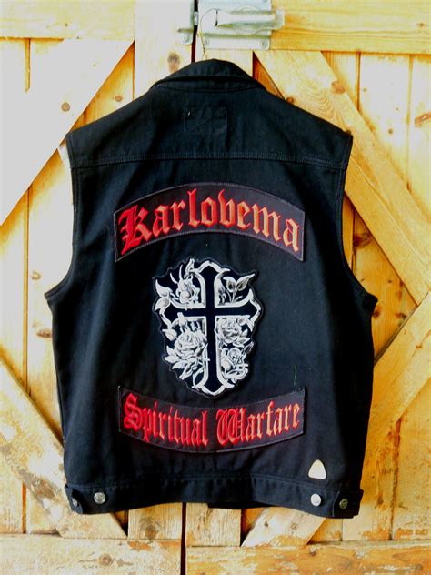 custom karlovema spiritual warfare black denim vest  black