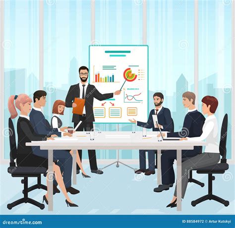 manager businessman leading     meeting  office vector illustration