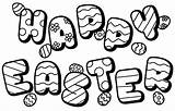 Easter Happy Coloring Printable Pages Letters Bubble sketch template
