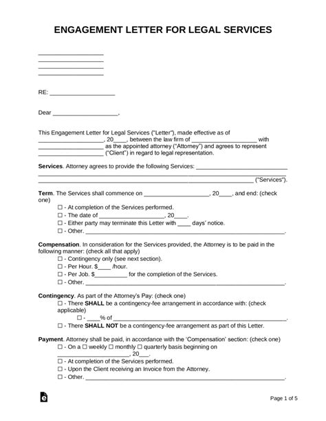 attorney engagement letter template sample  word eforms