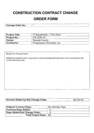 sample construction change order forms