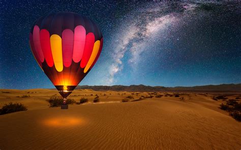 hot air balloon  desert night  hd  wallpapers images backgrounds