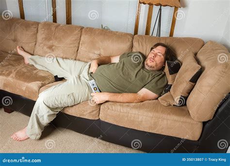 Man Asleep On The Couch Stock Image Image Of Living 35013807