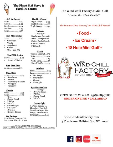 food ice cream menu  ballston spa wind chill factory