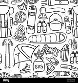 Illustration Backpacking Camping Vector Doodle Hiking Seamless Alamy Pattern Outdoor Sports Print Background sketch template