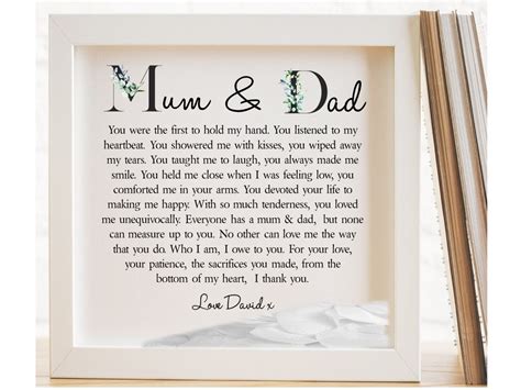 mum dad personalised framed poem gift  mum  dad verse etsy