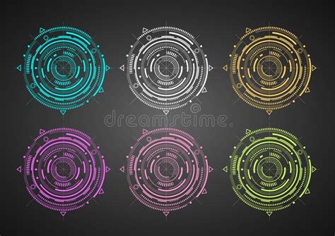 set  technical details fantastic circle technical drawing stock