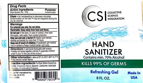 ndc   csi oz hand sanitizer gel label information details usage precautions