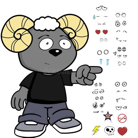 ram kid character cartoon kawaii expressions set pack stock vector