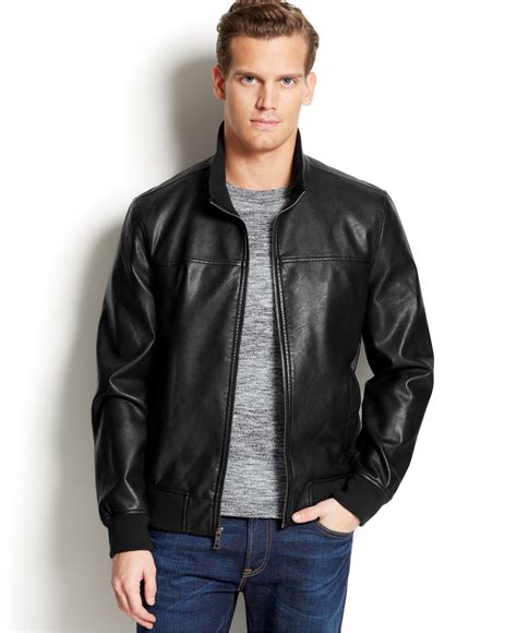 tommy hilfiger faux leather bomber jacket  black  men lyst