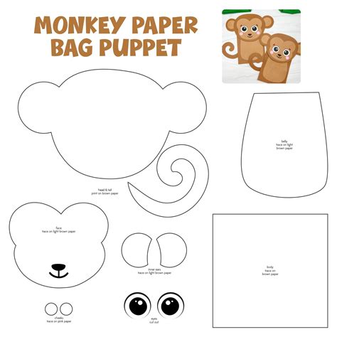 printable paper bag puppet template monkey template