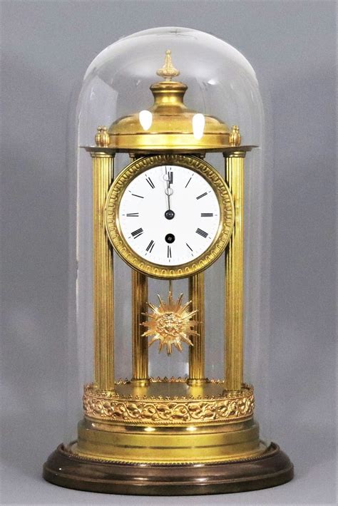 century french gilt brass rotunda mantle clock  glass dome