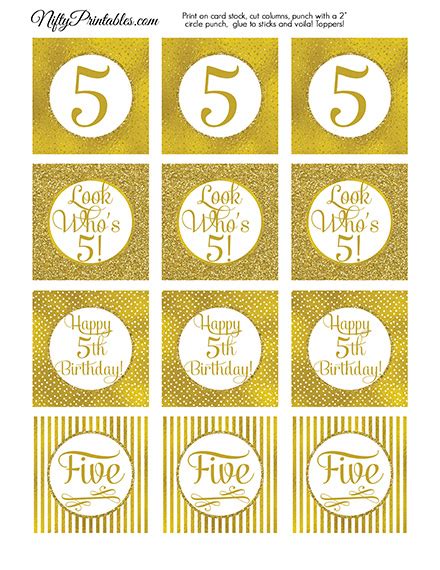 birthday toppers gold cupcake toppers nifty printables