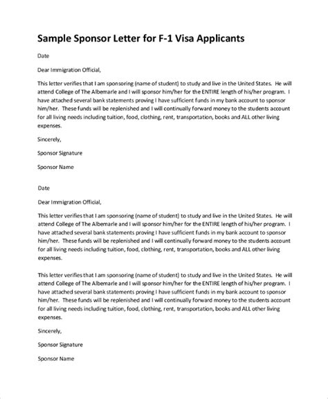 sample visa sponsorship letter templates   ms word