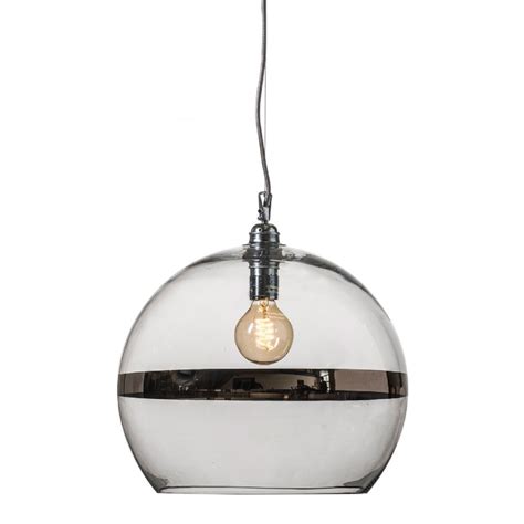 Large Clear Glass Ceiling Pendant With Metallic Platinum