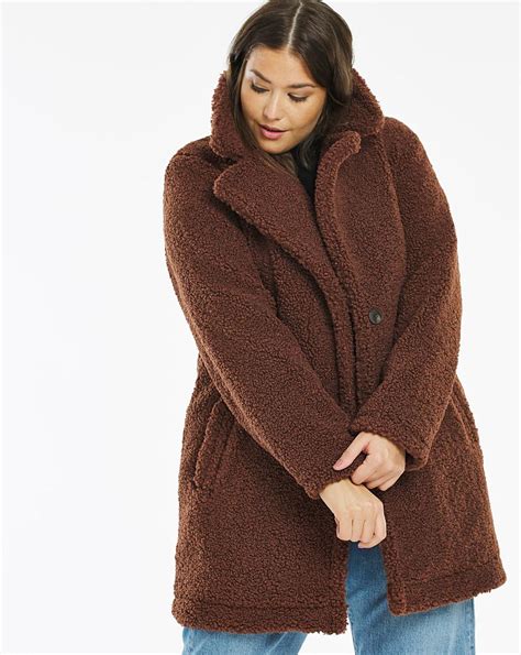 brown faux fur teddy coat simply