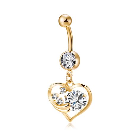 Love Heart Belly Button Rings Bar Gold Color Surgical Metal Navel