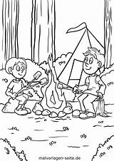 Lagerfeuer Malvorlage Zelten Campen Freizeit Ausmalen Urlaub Hobbys Kostenlose sketch template