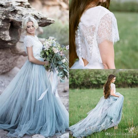 discount light blue wedding dresses white lace sheer