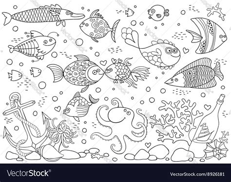 coloring underwater world aquarium  fish vector image