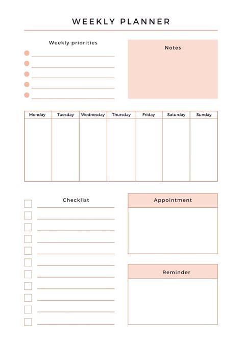 printable weekly planner templates  printable worksheet