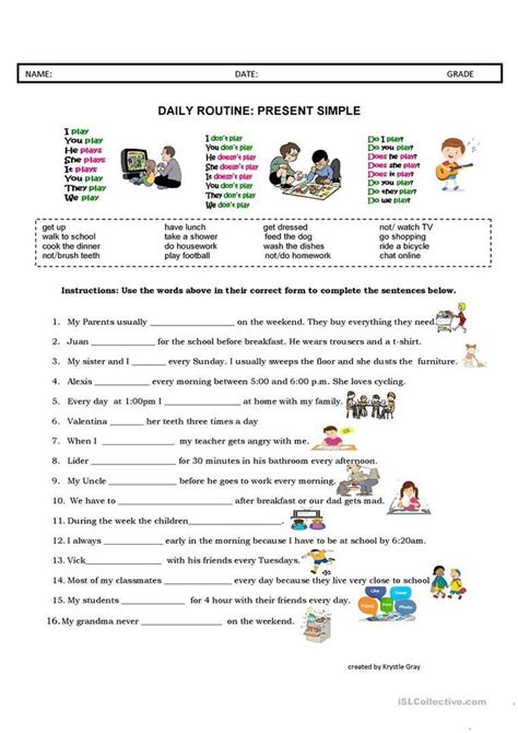 daily life skills worksheets daily routine present simple english esl