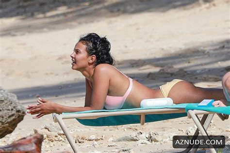 maya jama sexy wearing two piece bikini on the beach in barbados aznude