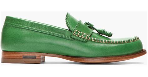 dsquared green leather classic college tassled penny loafers  men lyst