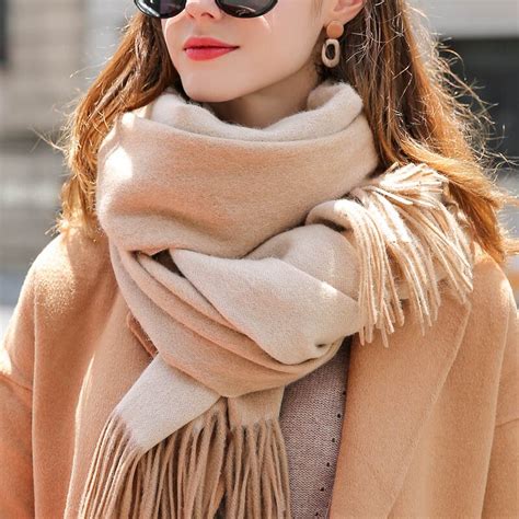 omkeerbare  echte wol sjaal vrouwen warm sjaals en wraps dames solid warps echarpe